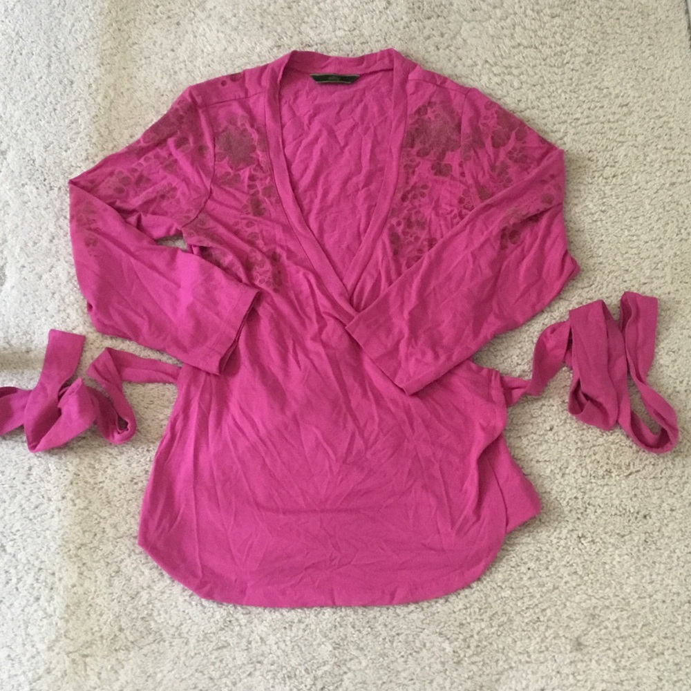 Oilily Pink Wrap Top with Floral Detail 3/4 Sleeve Size Small